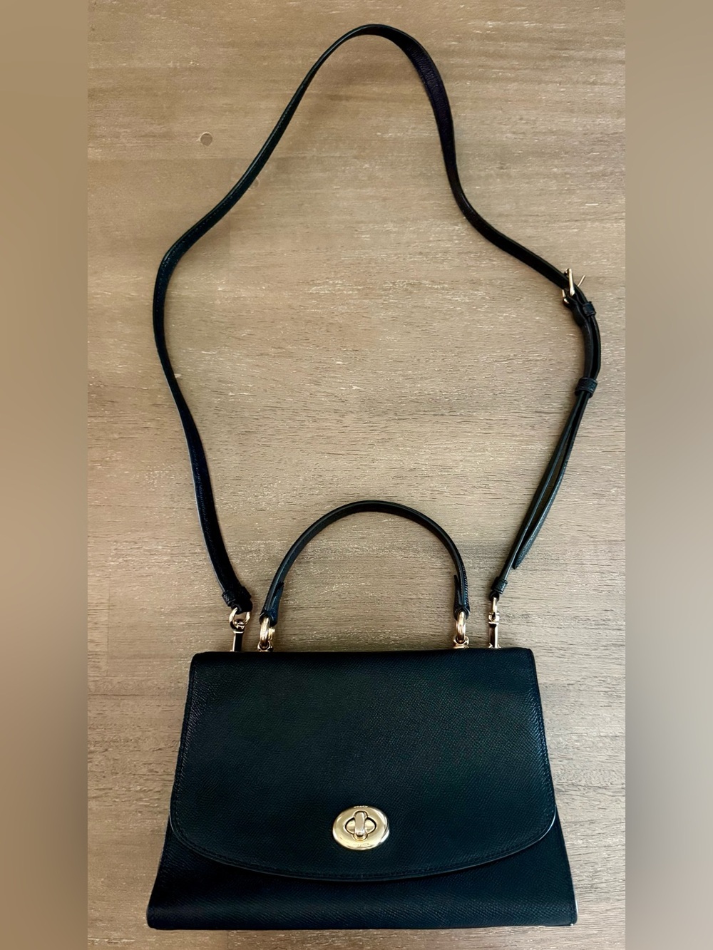 Coach Tilly Top Handle Satchel w/Crossbody Strap Black Leather Gold Hardware